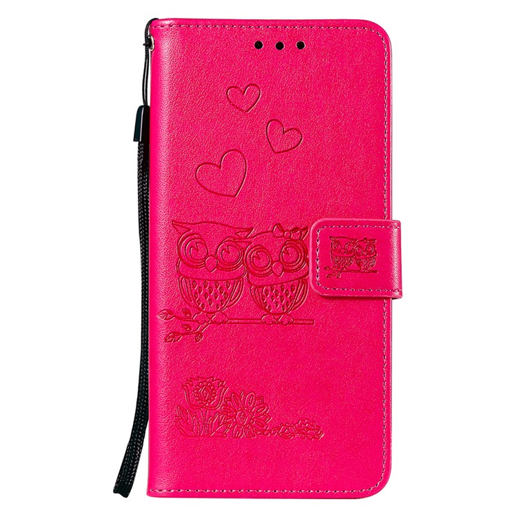Imprinted Flower Owl Leather Phone Case for Xiaomi Redmi Note 8 - Rose-1