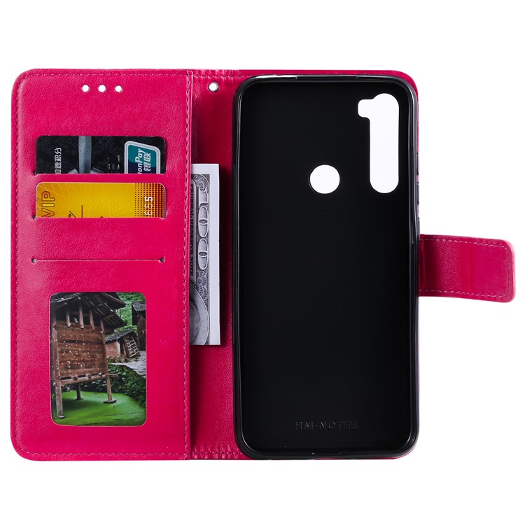Imprinted Flower Owl Leather Phone Case for Xiaomi Redmi Note 8 - Rose-3