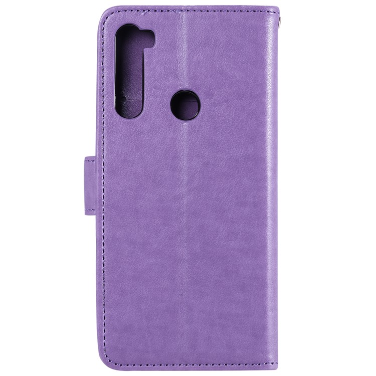 Imprinted Flower Owl Leather Phone Case for Xiaomi Redmi Note 8 - Purple-2
