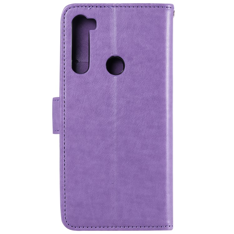 Caixa de Telefone de Couro de Coruja de Flores Impressas Para Xiaomi Redmi Nota 8 - Roxo