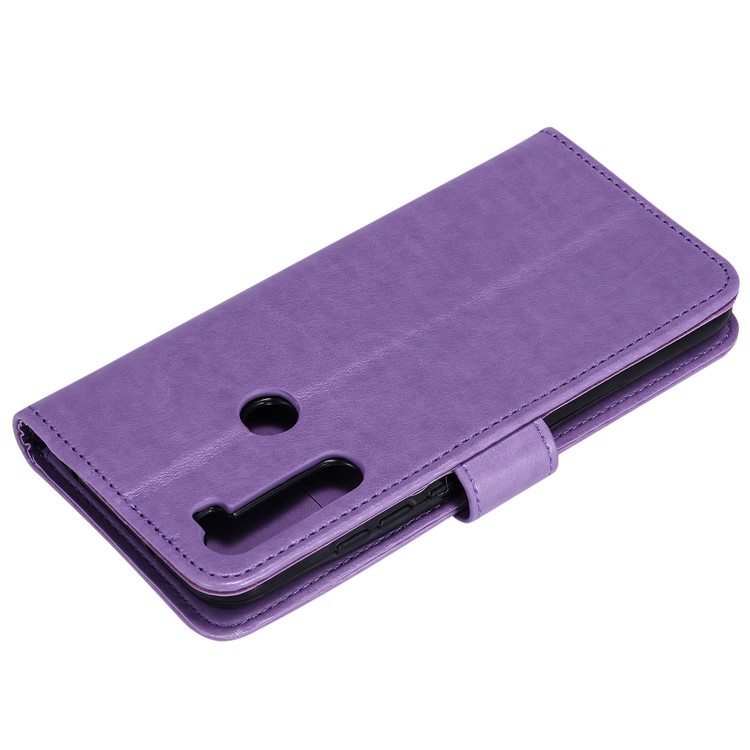 Imprinted Flower Owl Leather Phone Case for Xiaomi Redmi Note 8 - Purple-4