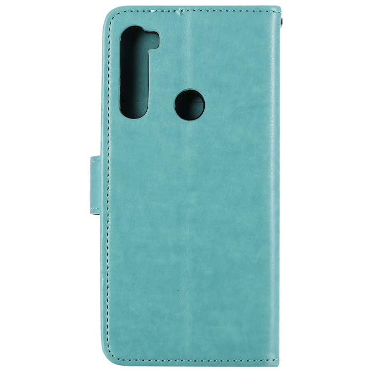 Imprinted Flower Owl Leather Phone Case for Xiaomi Redmi Note 8 - Cyan-2