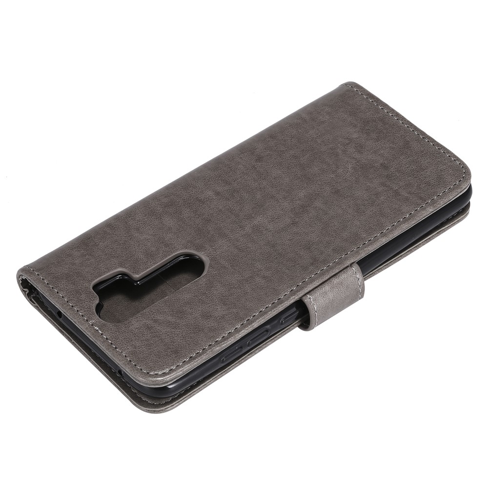 Imprint Sakura Cat Leather Covering with Card Slots for Xiaomi Redmi Note 8 Pro - Grey-5