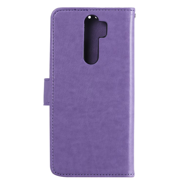 Imprint Sakura Cat Leather Covering with Card Slots for Xiaomi Redmi Note 8 Pro - Purple-2