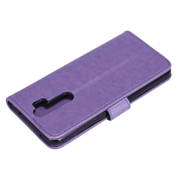Imprint Sakura Cat Leather Covering with Card Slots for Xiaomi Redmi Note 8 Pro - Purple-5