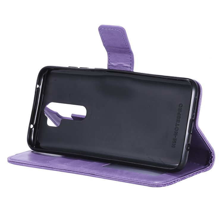 Imprint Sakura Cat Leather Covering with Card Slots for Xiaomi Redmi Note 8 Pro - Purple-6