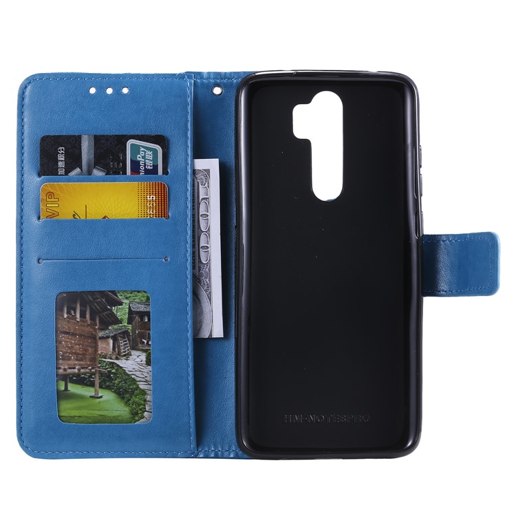 Imprint Sakura Cat Leather Covering with Card Slots for Xiaomi Redmi Note 8 Pro - Blue-3