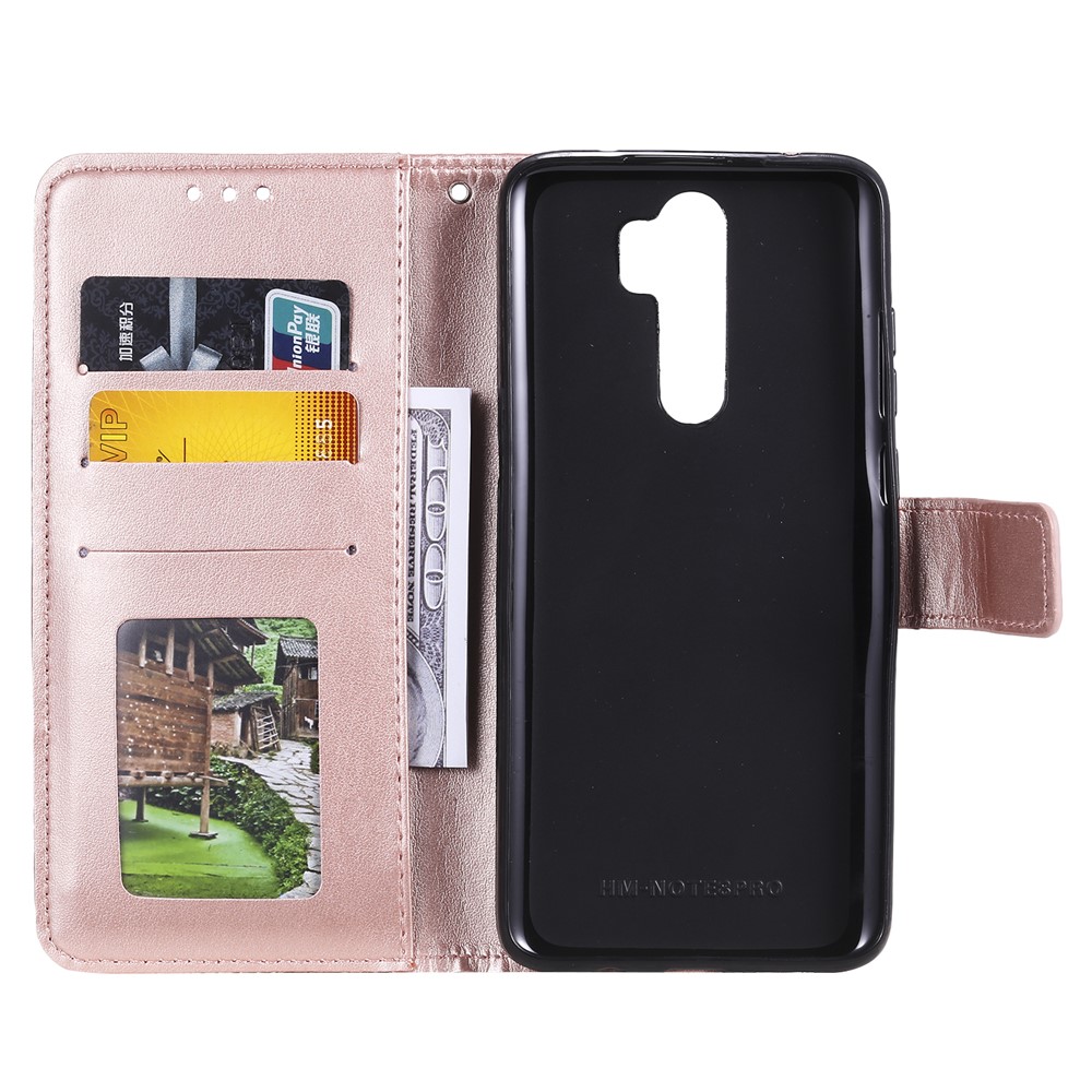 Imprint Sakura Cat Leather Covering with Card Slots for Xiaomi Redmi Note 8 Pro - Rose Gold-3