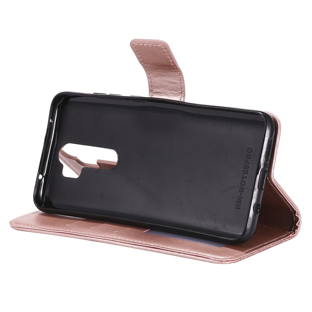Imprint Sakura Cat Leather Covering with Card Slots for Xiaomi Redmi Note 8 Pro - Rose Gold-6