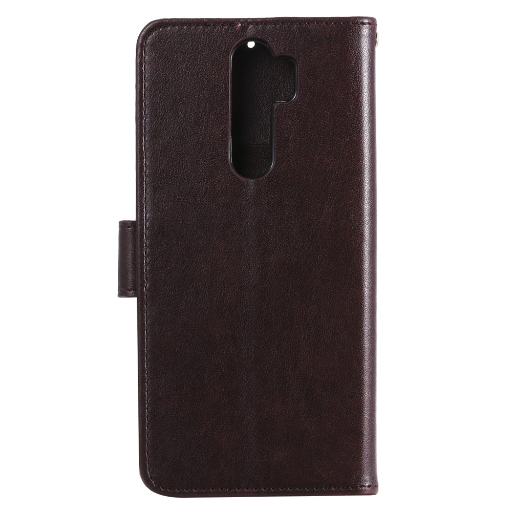 Imprint Sakura Cat Leather Covering with Card Slots for Xiaomi Redmi Note 8 Pro - Coffee-2