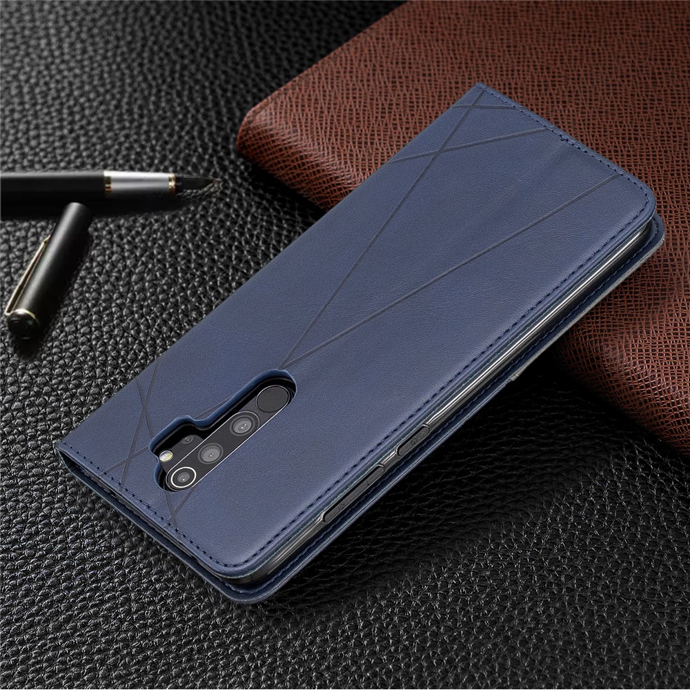 Caja Del Sostenedor De La Tarjeta De Cuero Del Soporte Del Patrón Geométrico Para Xiaomi Redmi Nota 8 Pro - Azul-9
