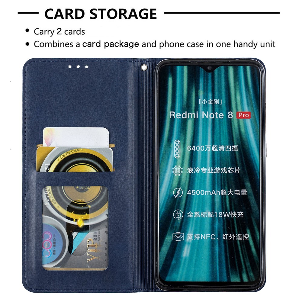 Caja Del Sostenedor De La Tarjeta De Cuero Del Soporte Del Patrón Geométrico Para Xiaomi Redmi Nota 8 Pro - Azul-7