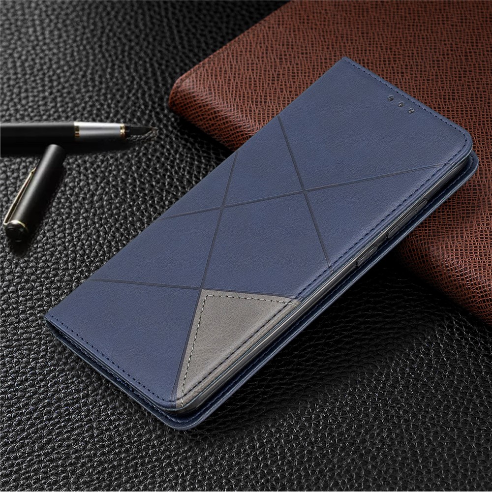 Caja Del Sostenedor De La Tarjeta De Cuero Del Soporte Del Patrón Geométrico Para Xiaomi Redmi Nota 8 Pro - Azul-8