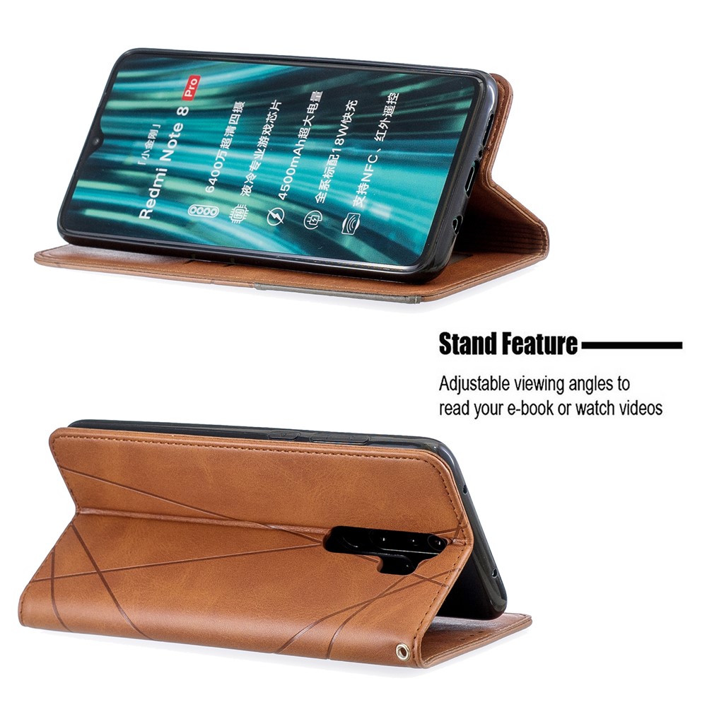 Geometric Pattern Stand Leather Card Holder Case for Xiaomi Redmi Note 8 Pro - Coffee-5