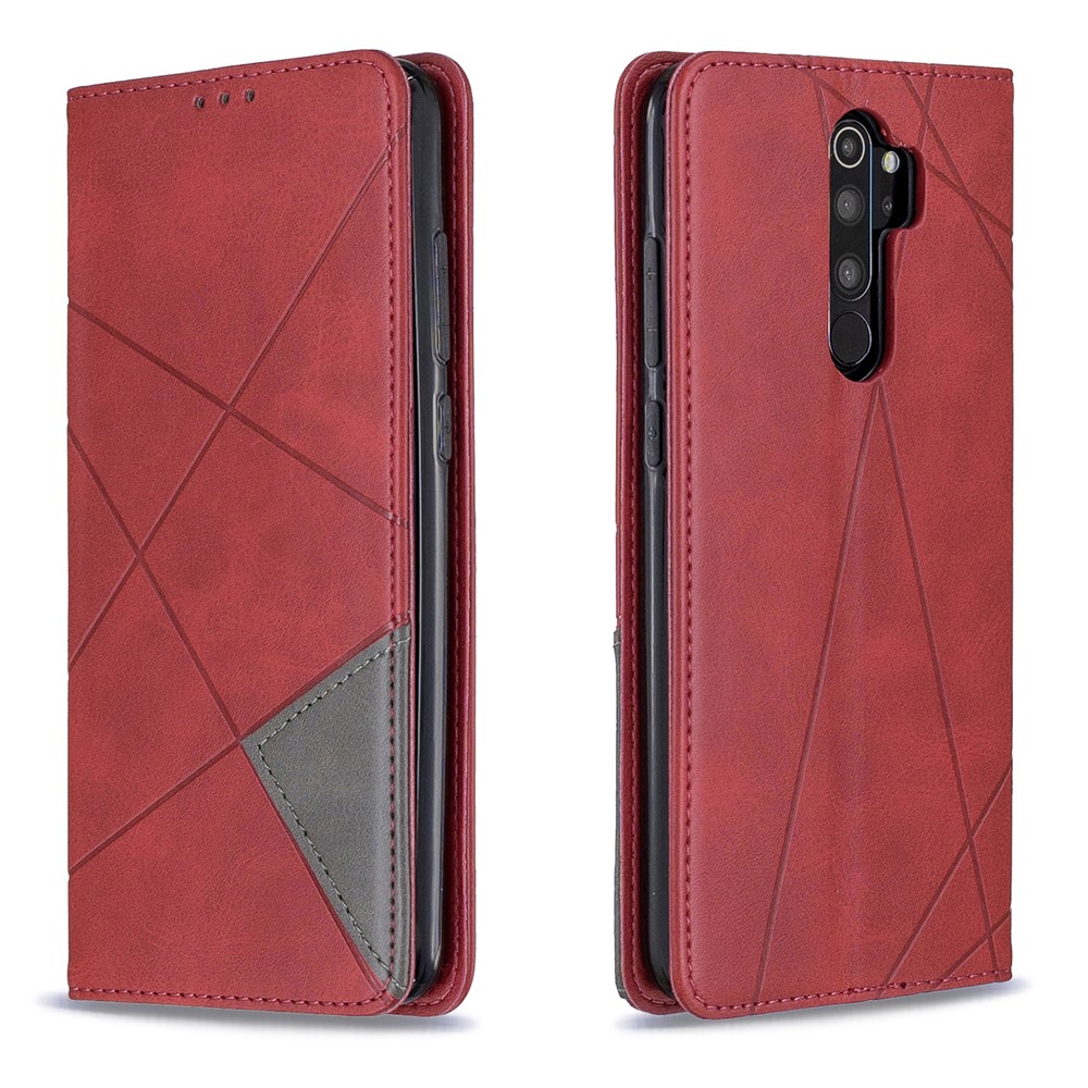 Geometric Pattern Stand Leather Card Holder Case for Xiaomi Redmi Note 8 Pro - Red-4