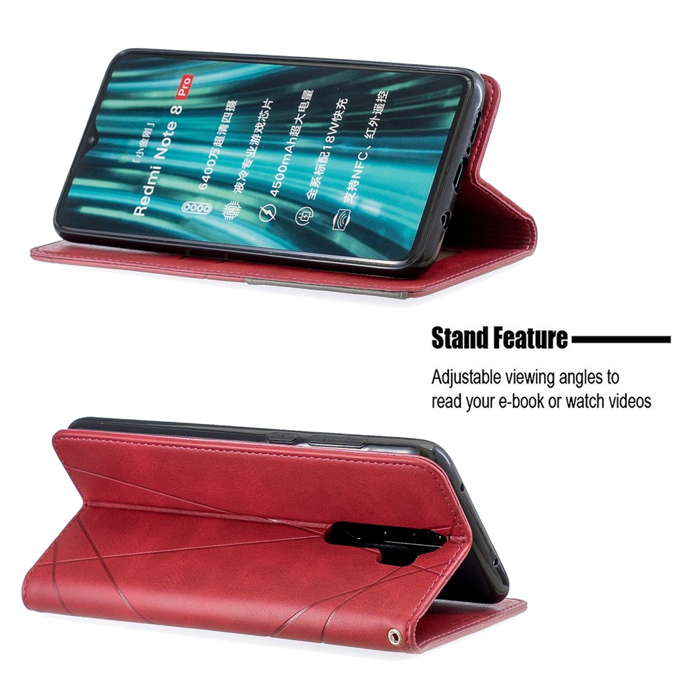 Geometric Pattern Stand Leather Card Holder Case for Xiaomi Redmi Note 8 Pro - Red-5
