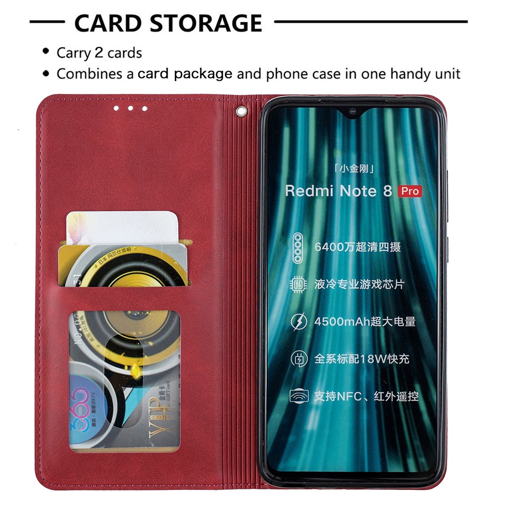 Geometric Pattern Stand Leather Card Holder Case for Xiaomi Redmi Note 8 Pro - Red-7