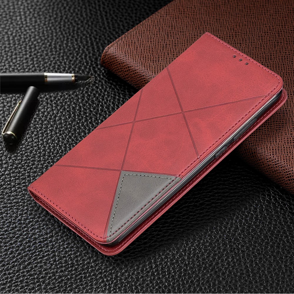 Geometric Pattern Stand Leather Card Holder Case for Xiaomi Redmi Note 8 Pro - Red-8