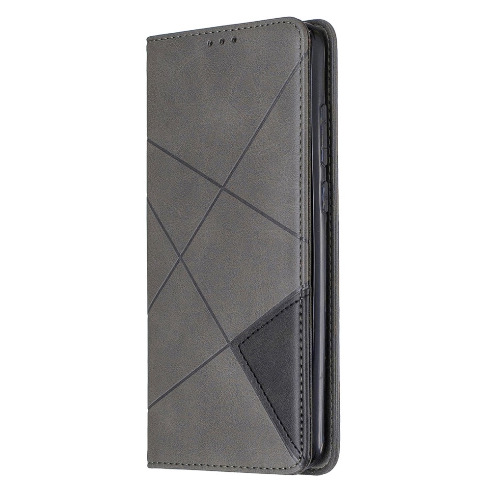 Cassa Del Supporto Geometrico Basamento Modello Carta Di Cuoio Per Xiaomi Redmi Nota 8 Pro - Grigio-2