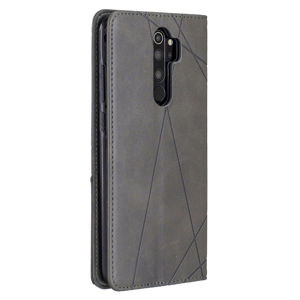 Cassa Del Supporto Geometrico Basamento Modello Carta Di Cuoio Per Xiaomi Redmi Nota 8 Pro - Grigio-3