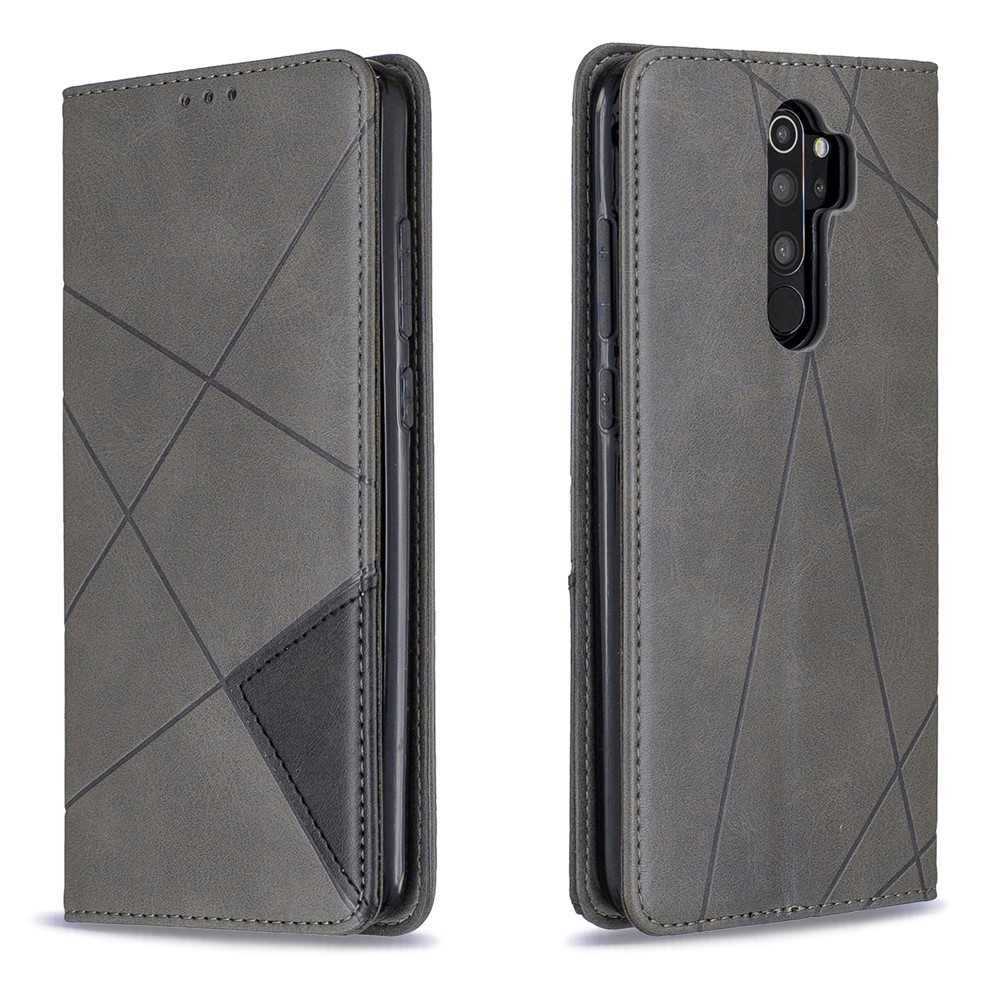 Cassa Del Supporto Geometrico Basamento Modello Carta Di Cuoio Per Xiaomi Redmi Nota 8 Pro - Grigio-4