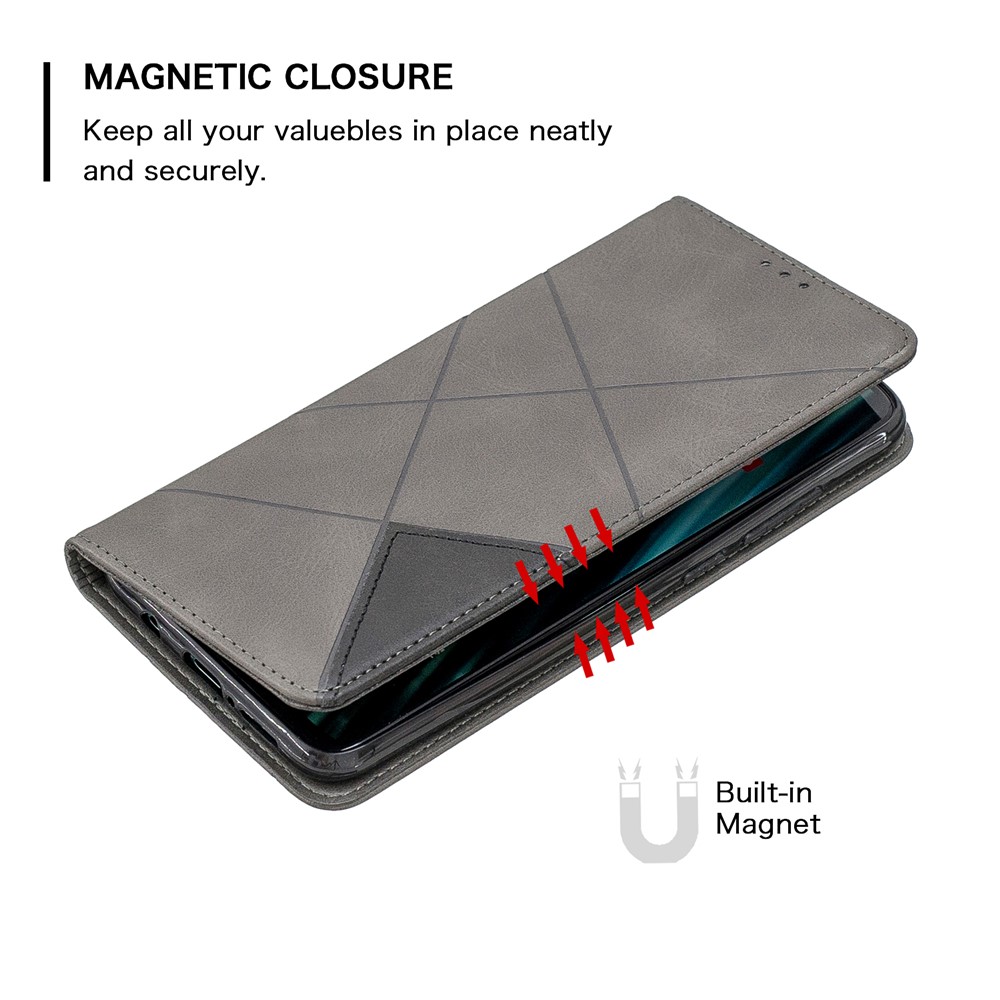 Cassa Del Supporto Geometrico Basamento Modello Carta Di Cuoio Per Xiaomi Redmi Nota 8 Pro - Grigio-6