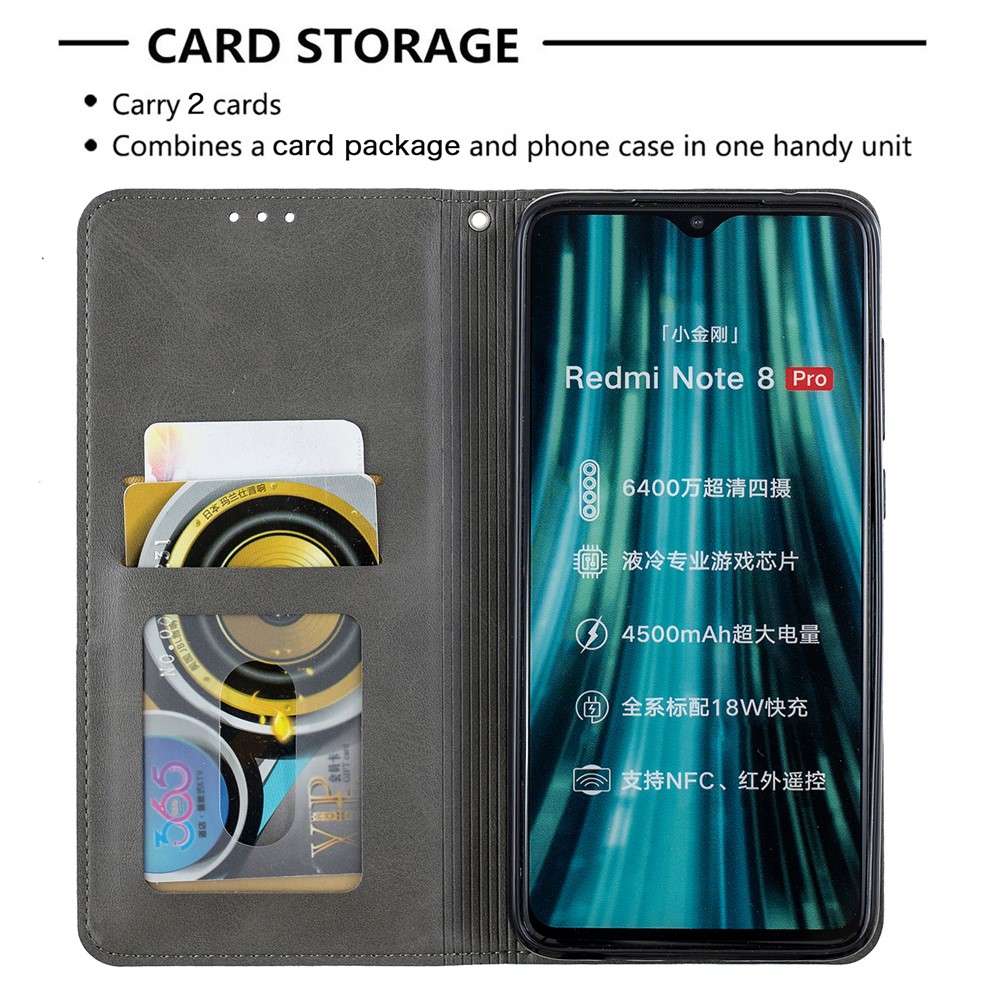 Cassa Del Supporto Geometrico Basamento Modello Carta Di Cuoio Per Xiaomi Redmi Nota 8 Pro - Grigio-7