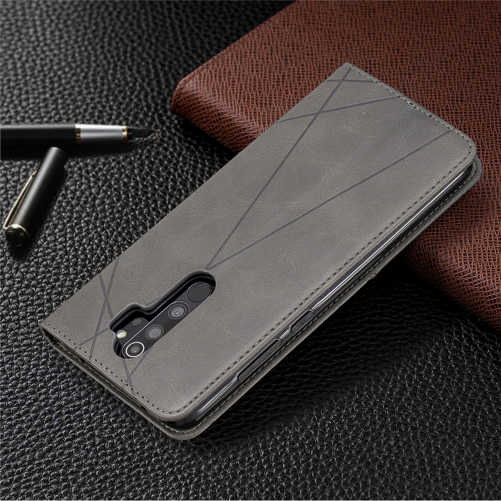 Cassa Del Supporto Geometrico Basamento Modello Carta Di Cuoio Per Xiaomi Redmi Nota 8 Pro - Grigio-9