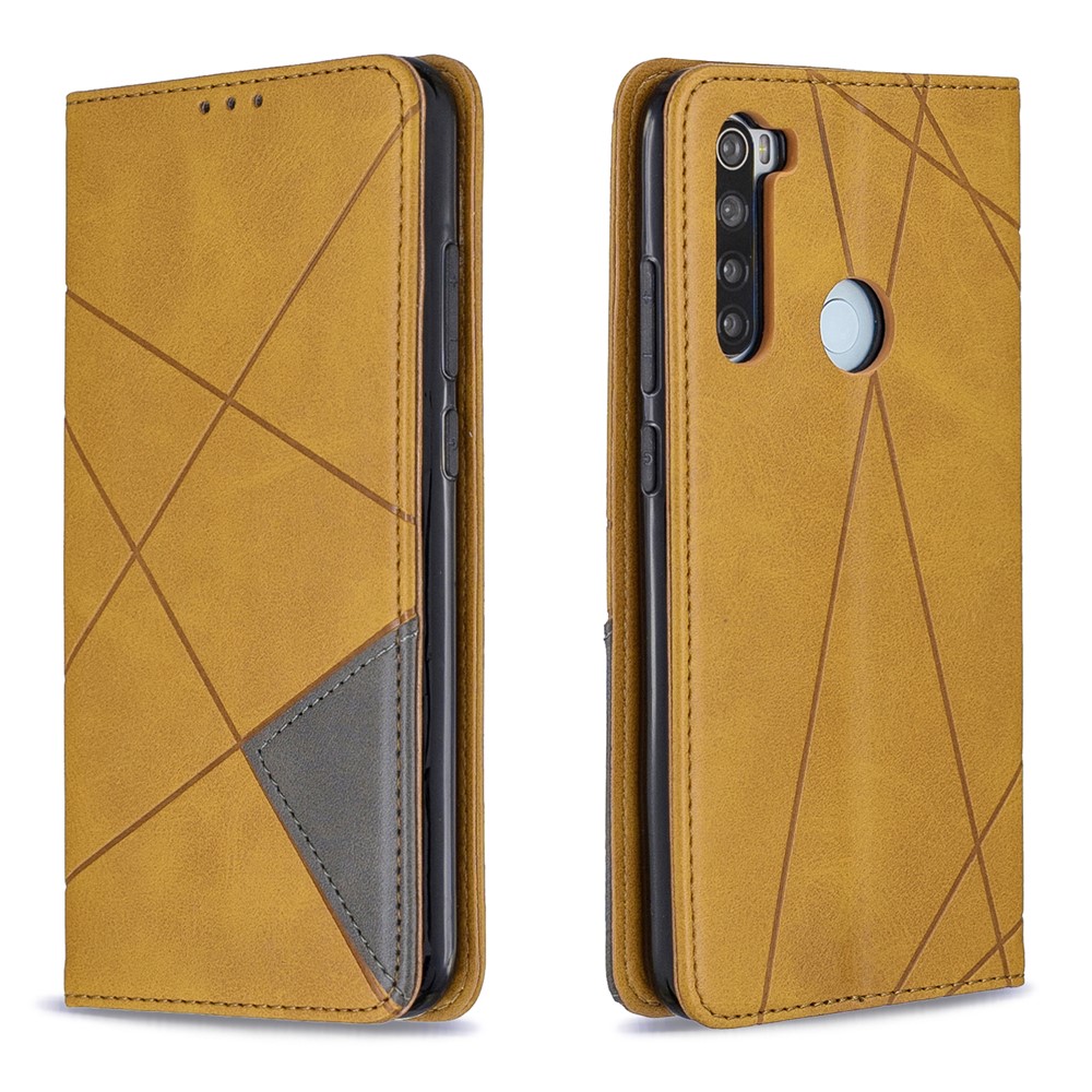 Geometrisches Musterstand Lederkartenhalter Hülle Für Xiaomi Redmi Note 8 - Braun