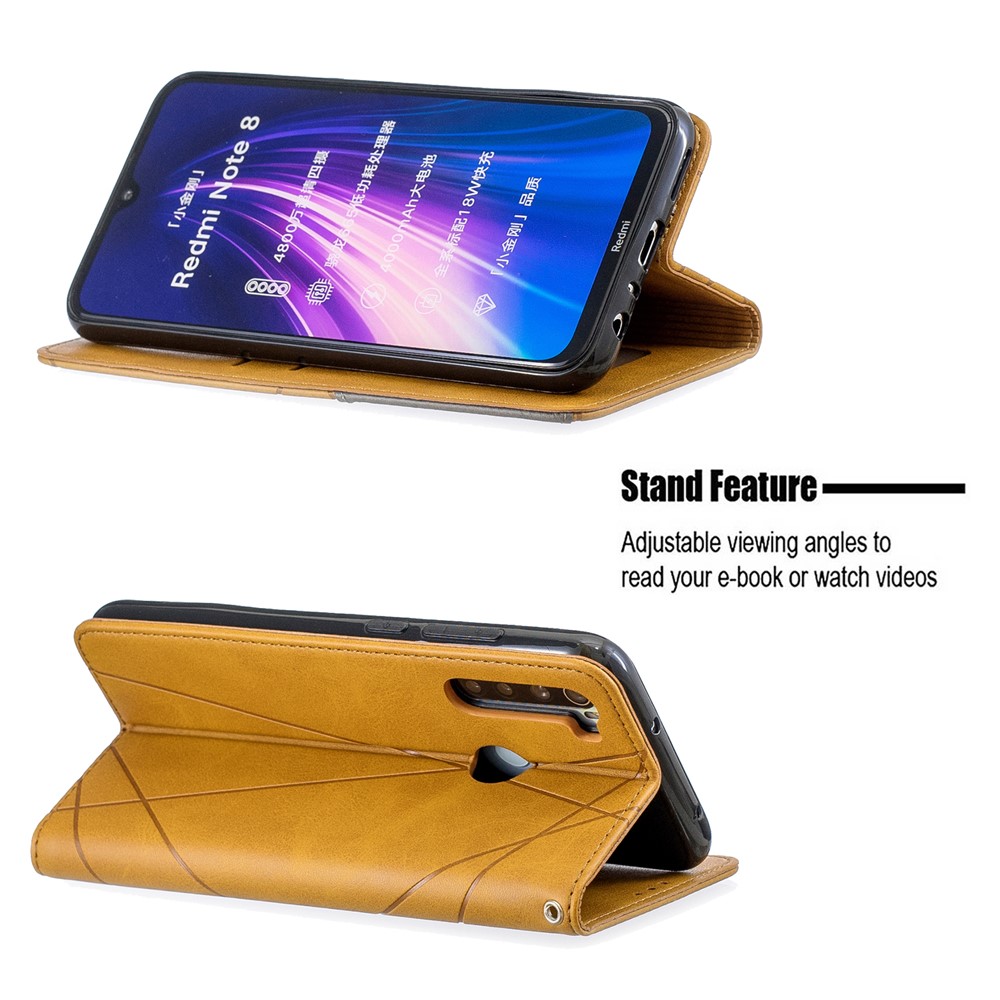Geometric Pattern Stand Leather Card Holder Case for Xiaomi Redmi Note 8 - Brown-5