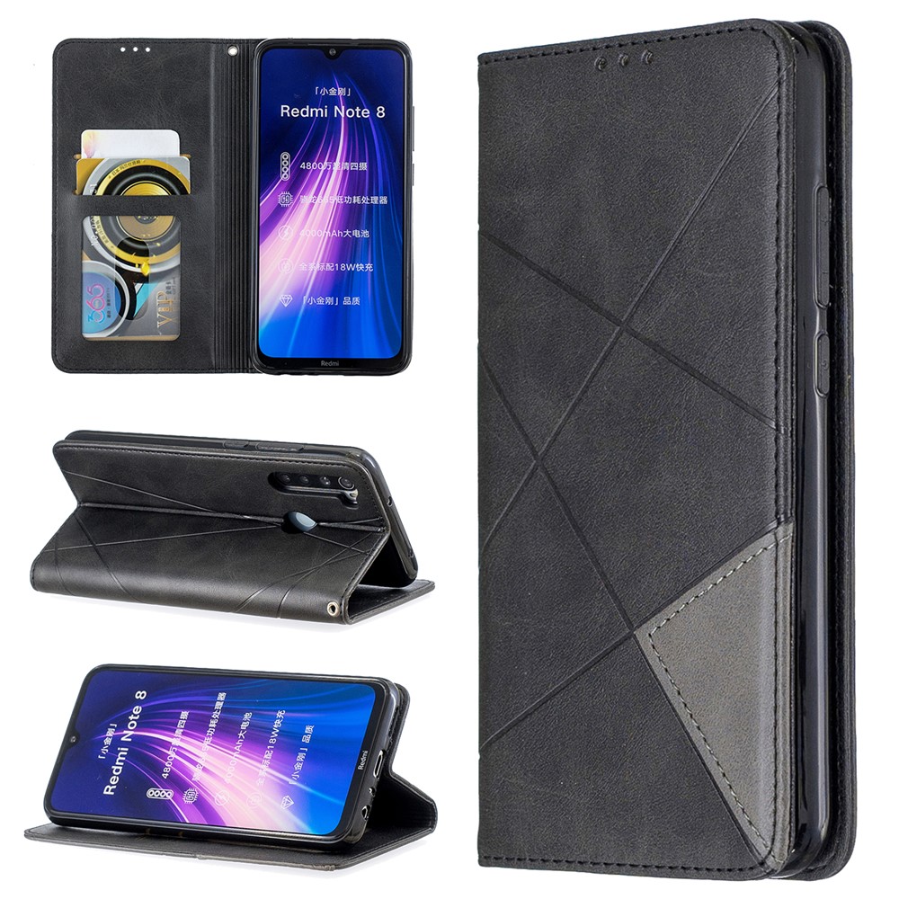 Geometric Pattern Stand Leather Card Holder Case for Xiaomi Redmi Note 8 - Black-1