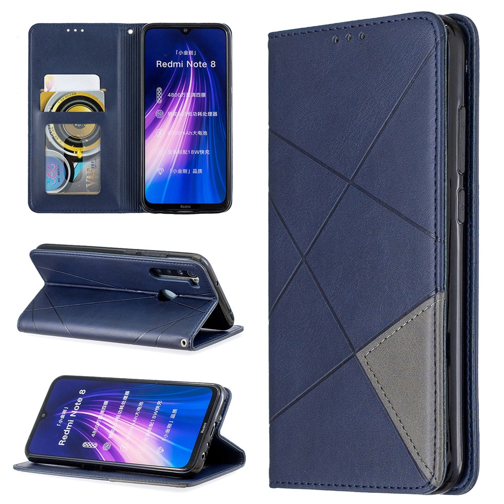 Geometric Pattern Stand Leather Card Holder Case for Xiaomi Redmi Note 8 - Blue-1