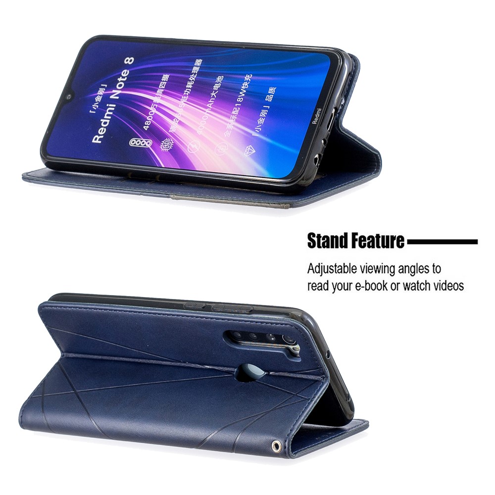 Geometric Pattern Stand Leather Card Holder Case for Xiaomi Redmi Note 8 - Blue-5