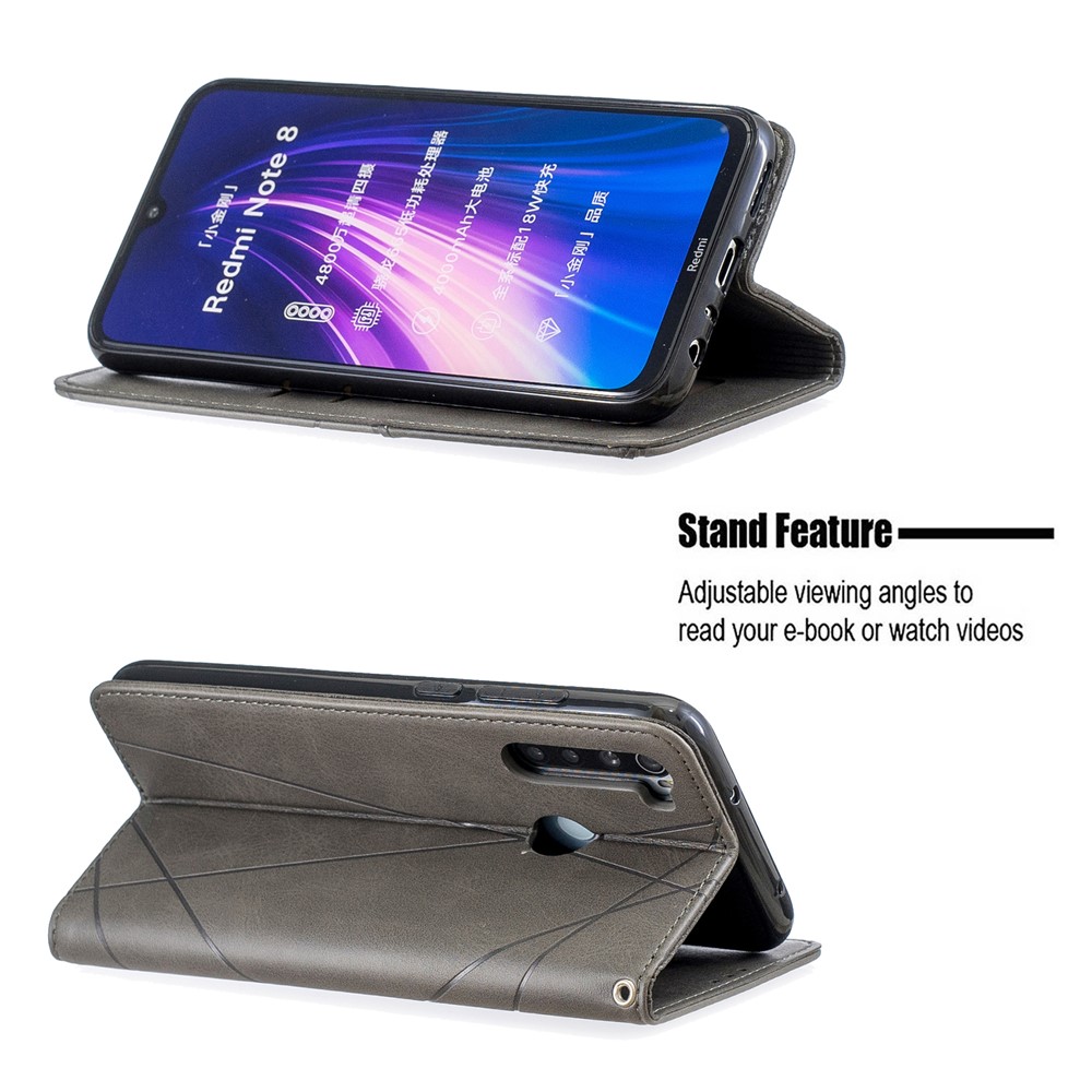 Geometric Pattern Stand Leather Card Holder Case for Xiaomi Redmi Note 8 - Grey-5