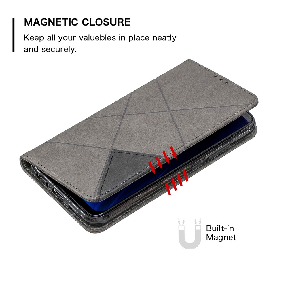 Geometric Pattern Stand Leather Card Holder Case for Xiaomi Redmi Note 8 - Grey-6