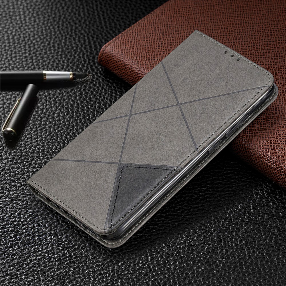 Geometric Pattern Stand Leather Card Holder Case for Xiaomi Redmi Note 8 - Grey-8