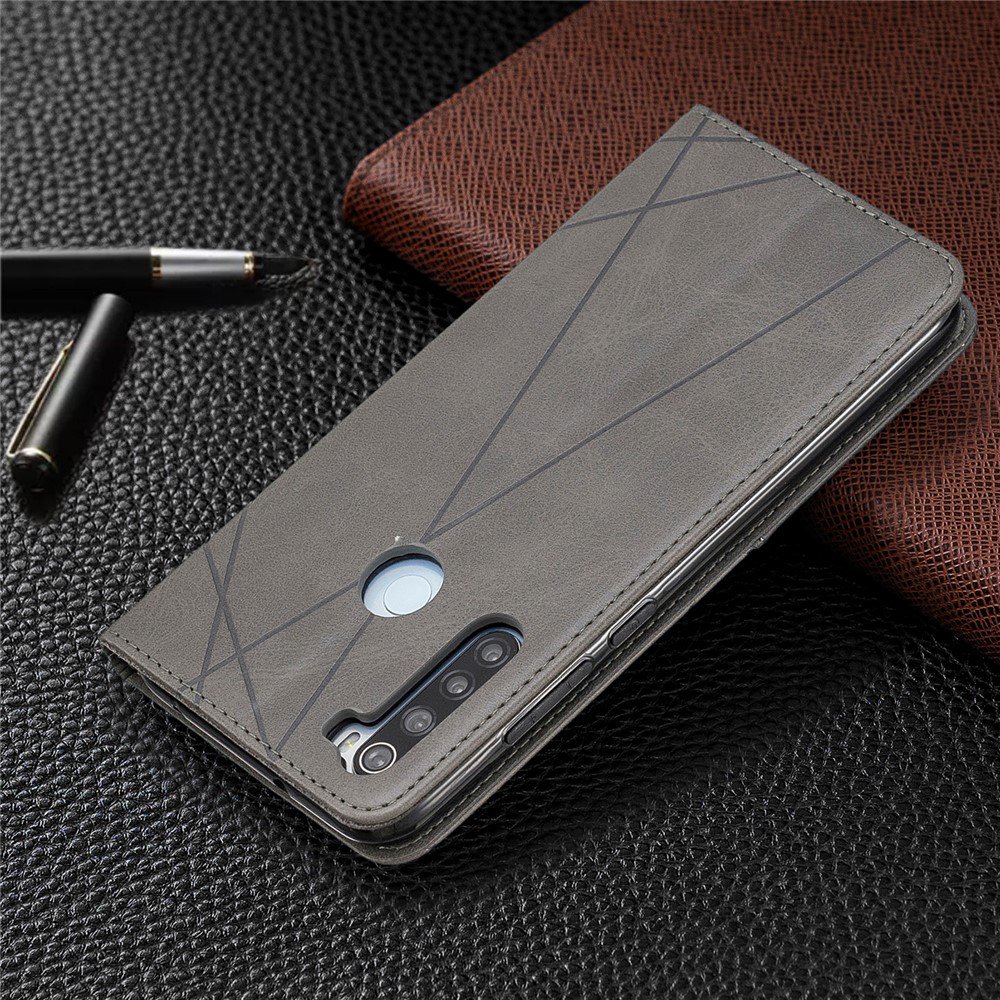 Geometric Pattern Stand Leather Card Holder Case for Xiaomi Redmi Note 8 - Grey-9