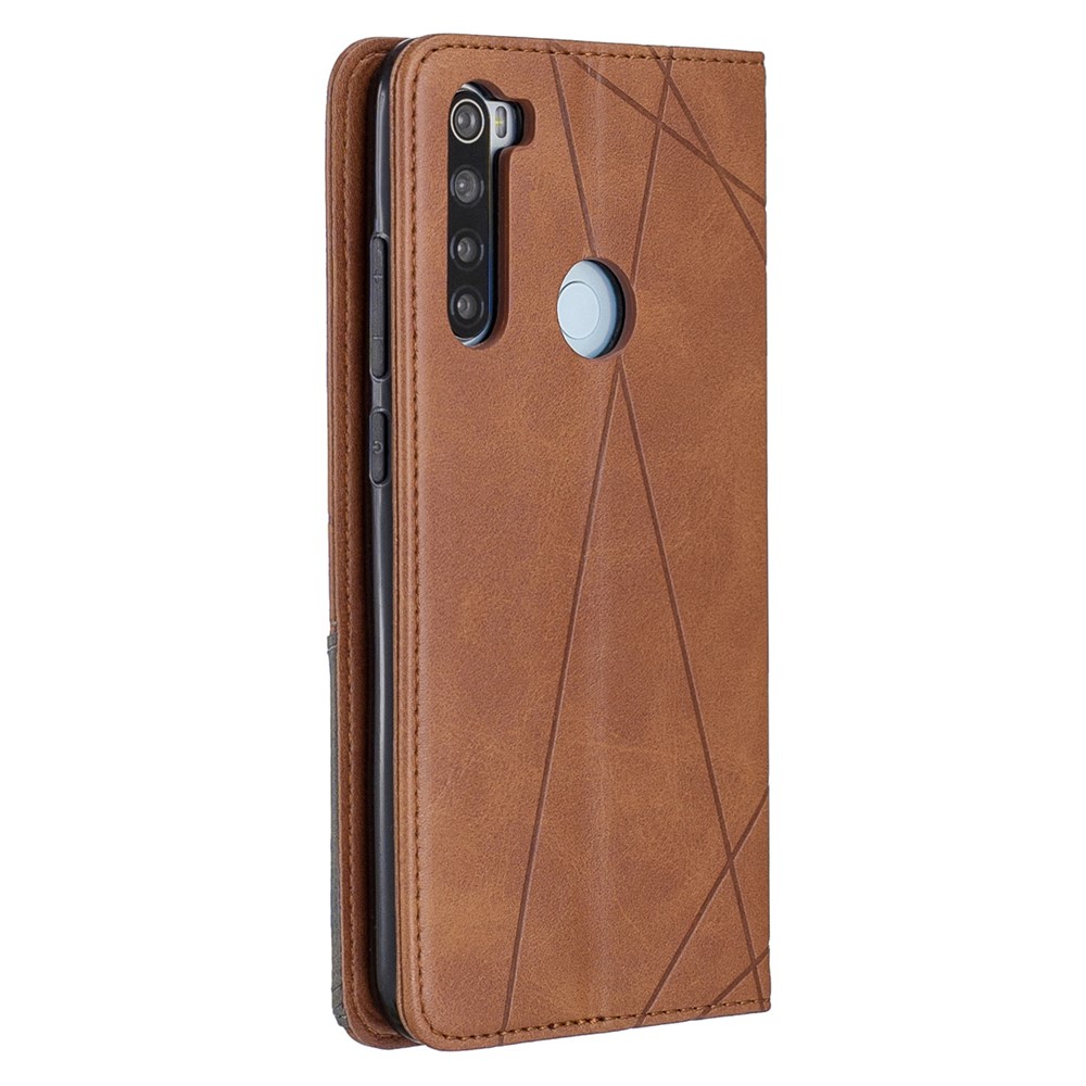 Cassa Del Supporto Geometrico Basamento Card Pattern Cuoio Per Xiaomi Redmi Nota 8 - Caffè-3