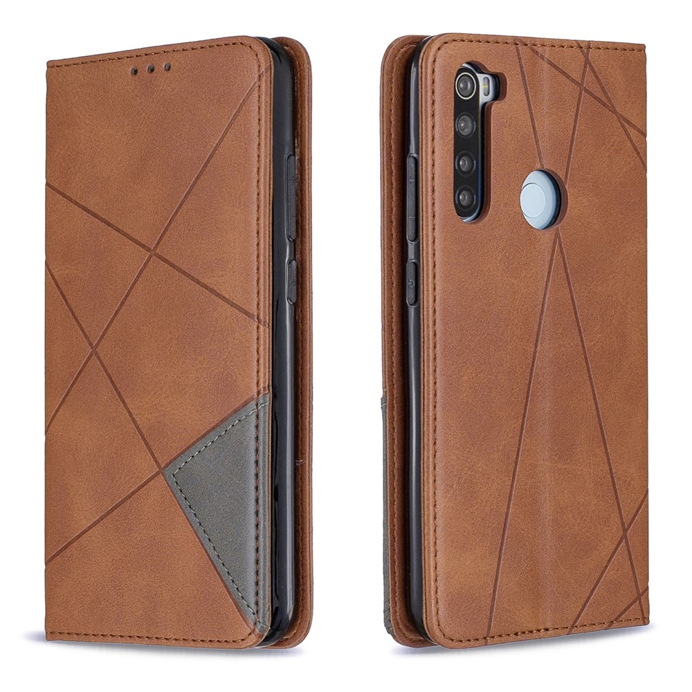 Cassa Del Supporto Geometrico Basamento Card Pattern Cuoio Per Xiaomi Redmi Nota 8 - Caffè-4
