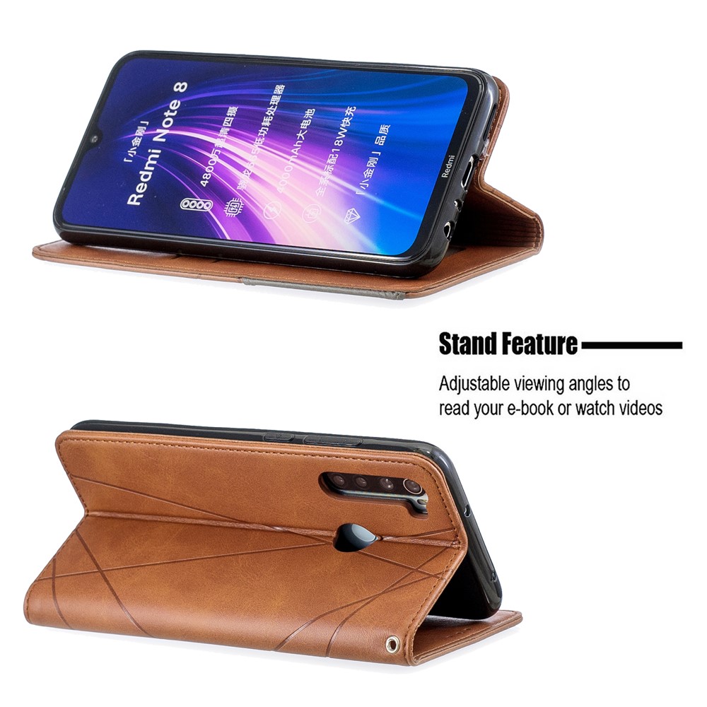 Cassa Del Supporto Geometrico Basamento Card Pattern Cuoio Per Xiaomi Redmi Nota 8 - Caffè-5