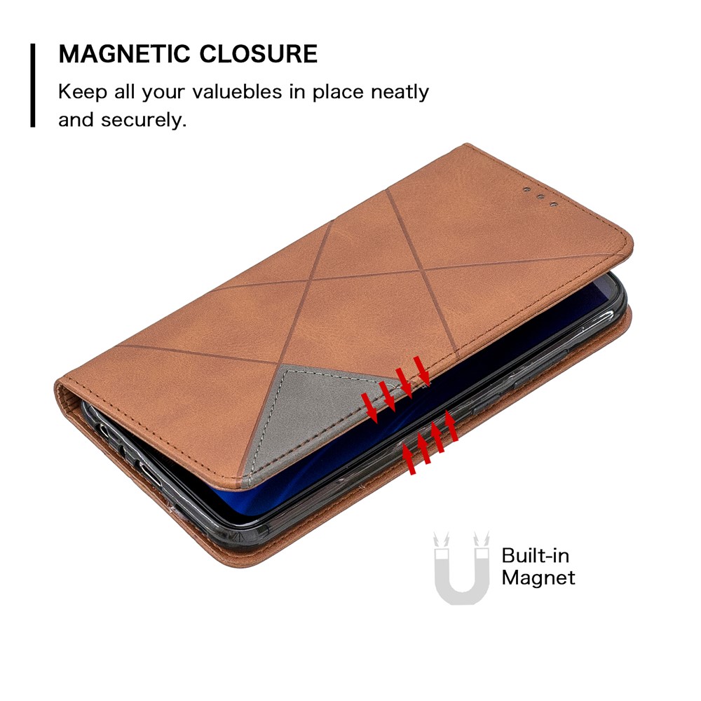 Cassa Del Supporto Geometrico Basamento Card Pattern Cuoio Per Xiaomi Redmi Nota 8 - Caffè-6