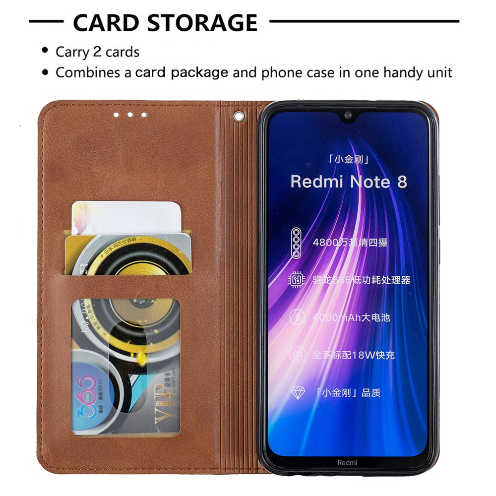 Cassa Del Supporto Geometrico Basamento Card Pattern Cuoio Per Xiaomi Redmi Nota 8 - Caffè-7