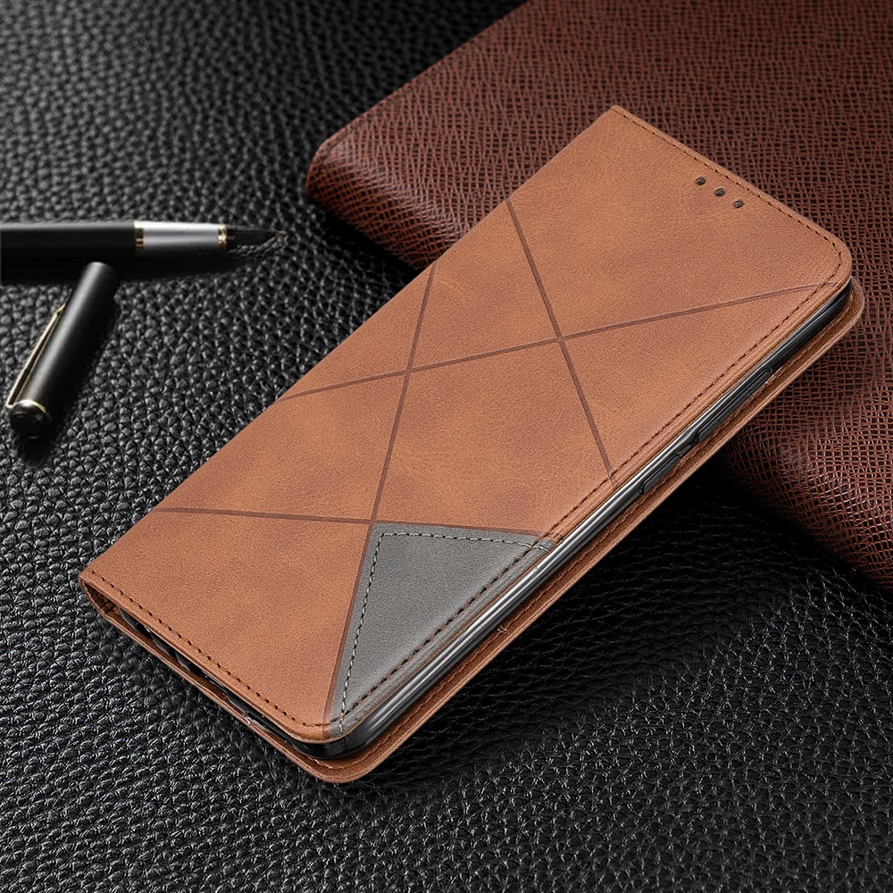 Cassa Del Supporto Geometrico Basamento Card Pattern Cuoio Per Xiaomi Redmi Nota 8 - Caffè-8