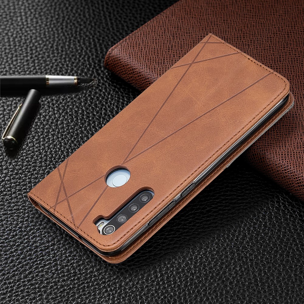 Cassa Del Supporto Geometrico Basamento Card Pattern Cuoio Per Xiaomi Redmi Nota 8 - Caffè-9