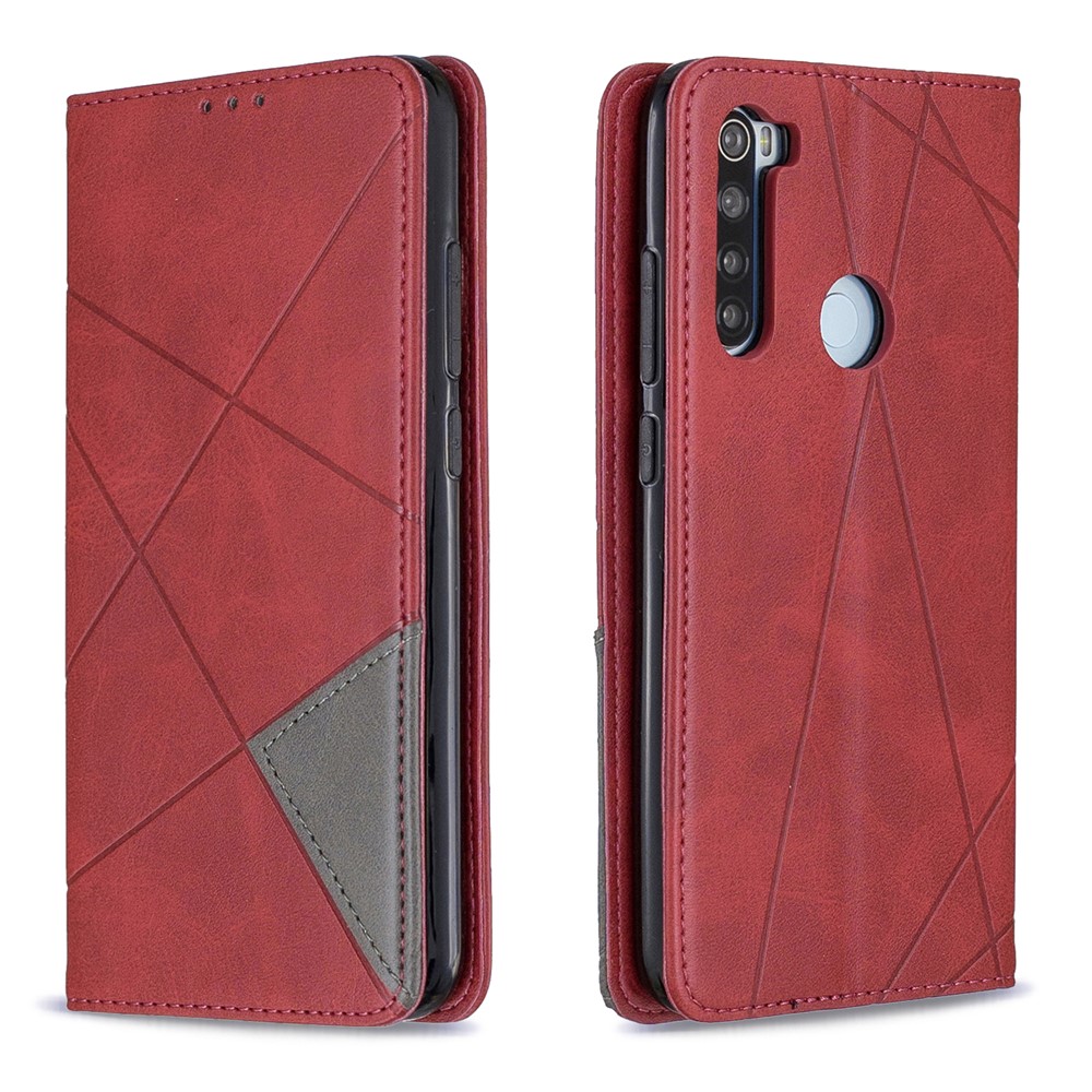 Geometric Pattern Stand Leather Card Holder Case for Xiaomi Redmi Note 8 - Red-4