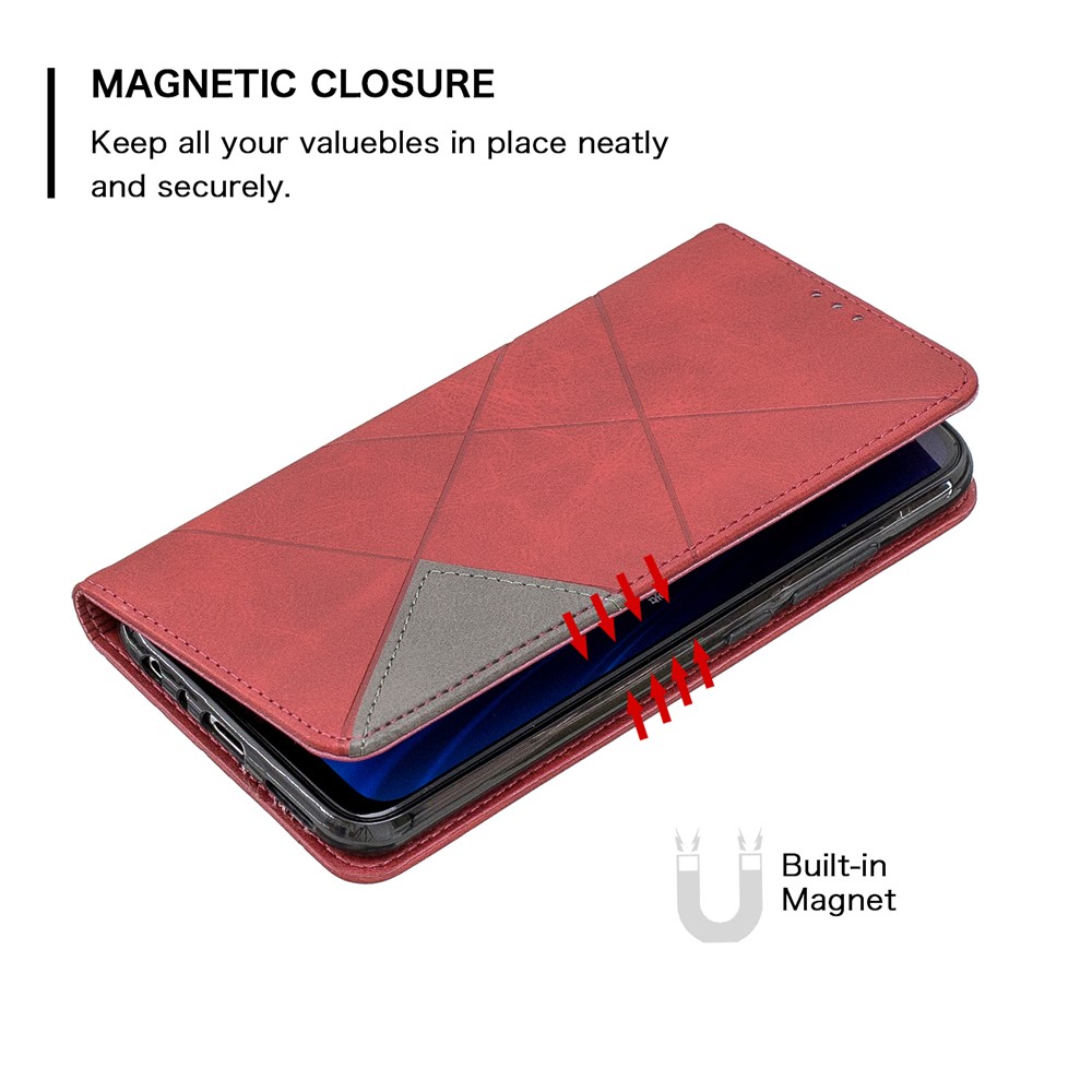 Geometric Pattern Stand Leather Card Holder Case for Xiaomi Redmi Note 8 - Red-6