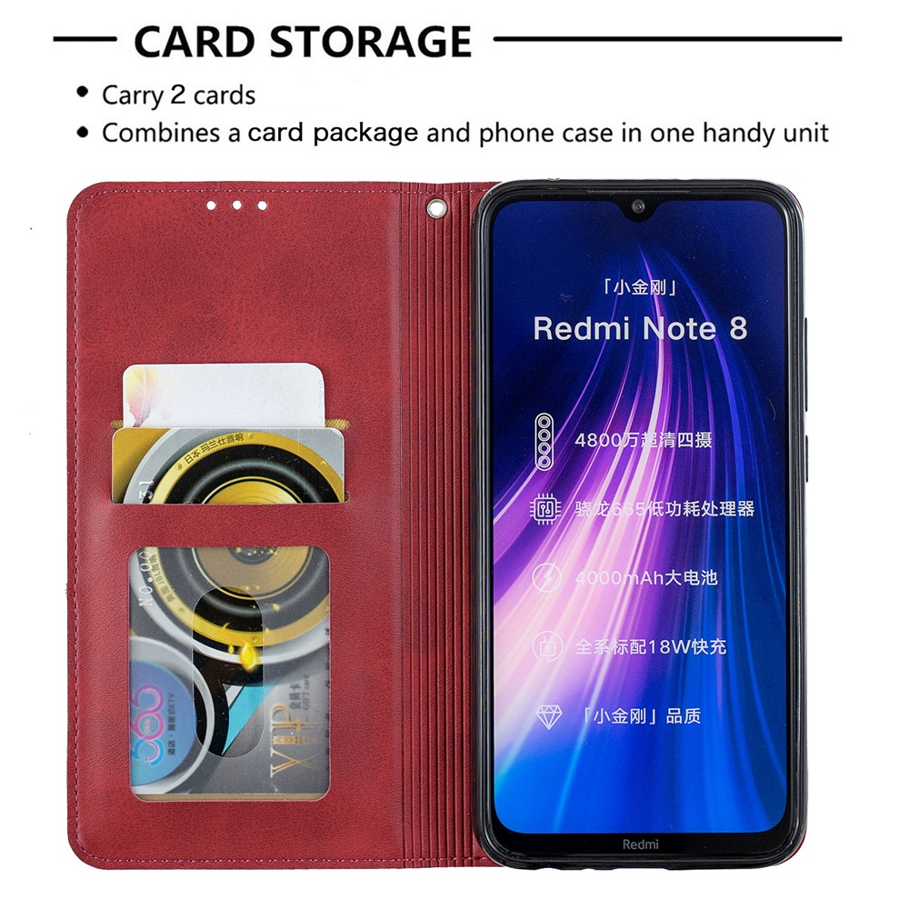Geometric Pattern Stand Leather Card Holder Case for Xiaomi Redmi Note 8 - Red-7
