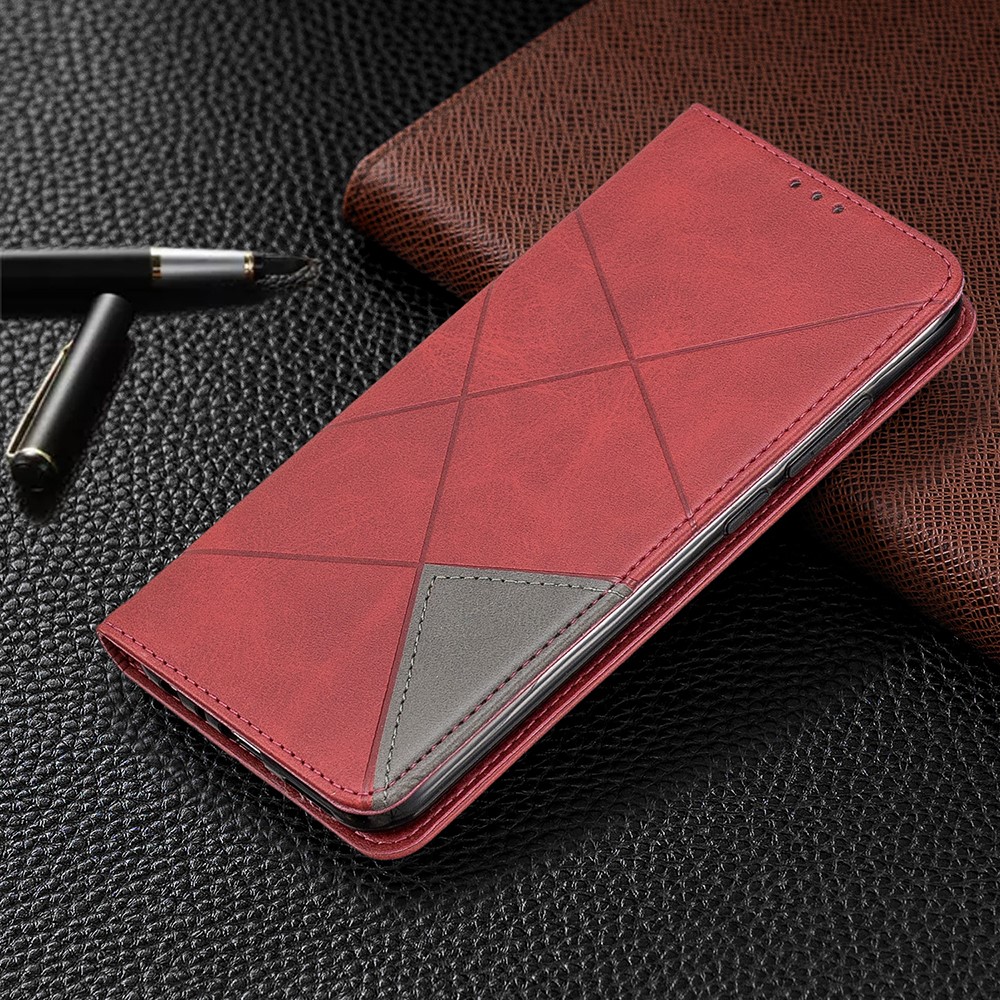 Geometric Pattern Stand Leather Card Holder Case for Xiaomi Redmi Note 8 - Red-8