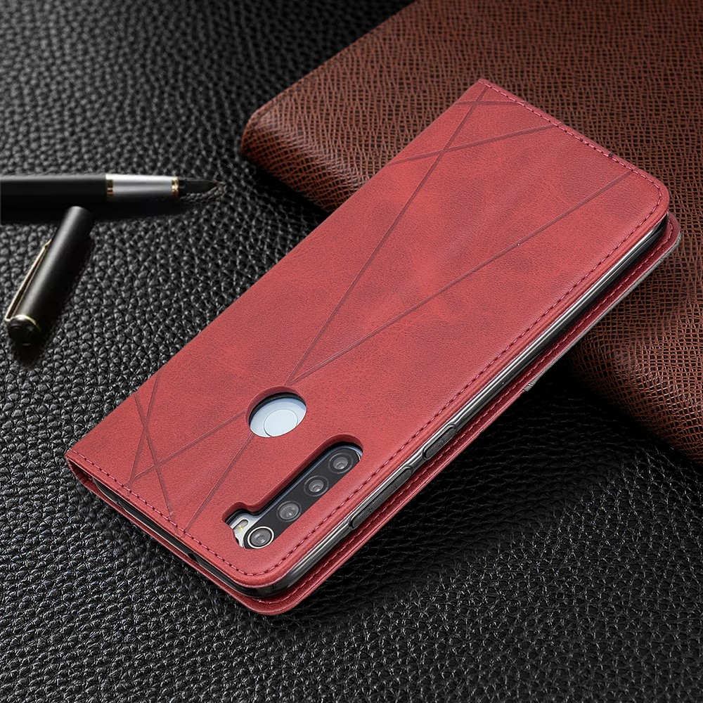 Geometric Pattern Stand Leather Card Holder Case for Xiaomi Redmi Note 8 - Red-9