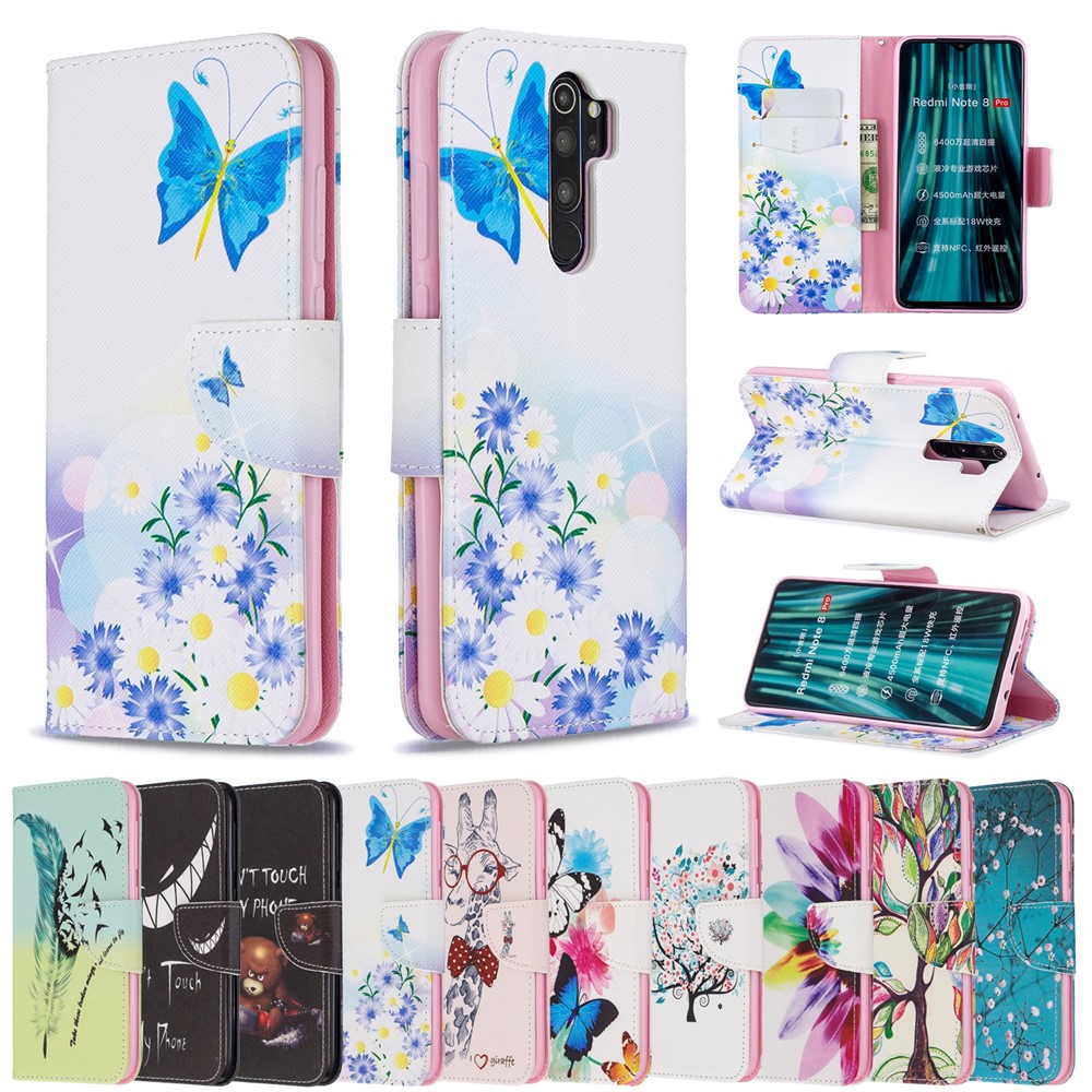 Pattern Printing Leather Wallet Case for Xiaomi Redmi Note 8 Pro - Vivid Butterflies-9